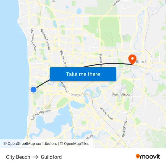 City Beach to Guildford map