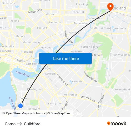 Como to Guildford map