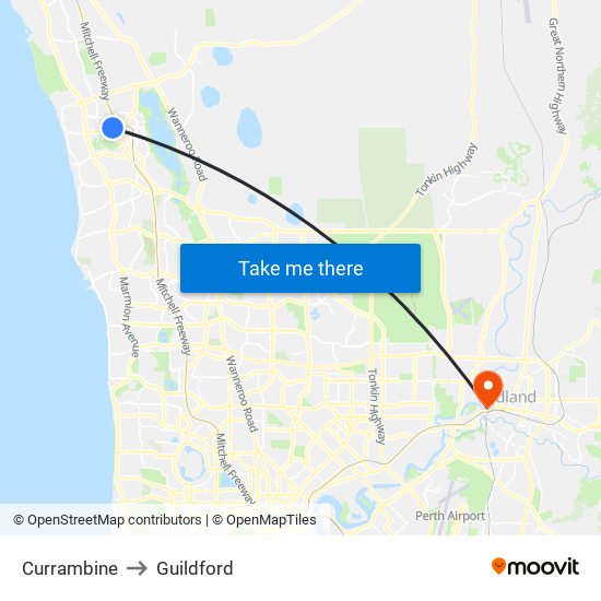Currambine to Guildford map