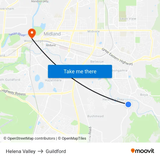 Helena Valley to Guildford map