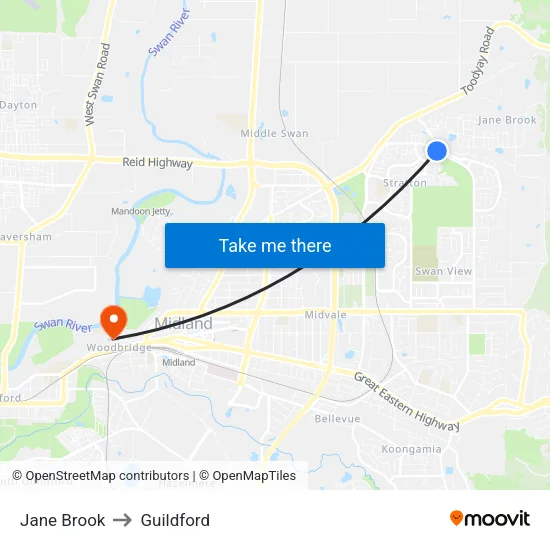 Jane Brook to Guildford map