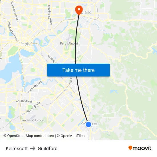Kelmscott to Guildford map