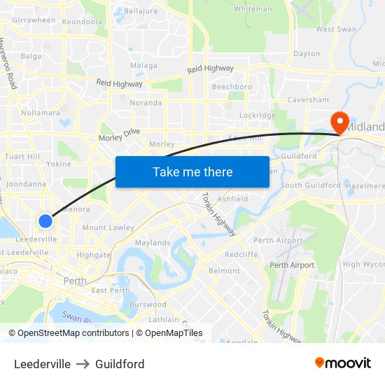 Leederville to Guildford map