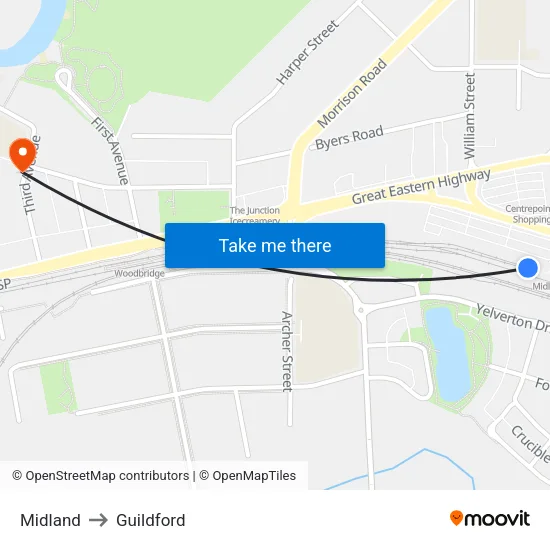 Midland to Guildford map