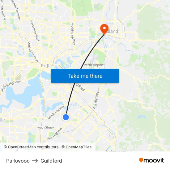Parkwood to Guildford map