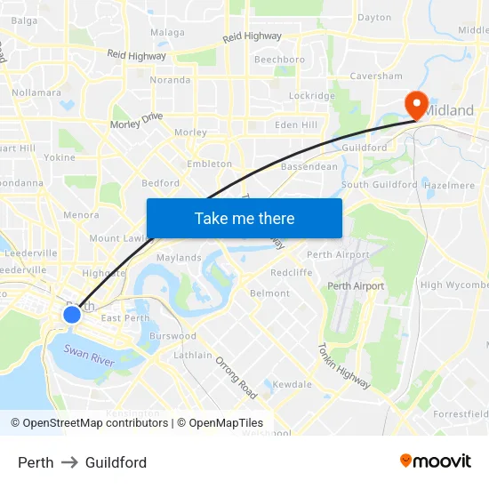 Perth to Guildford map