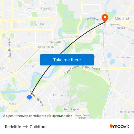 Redcliffe to Guildford map