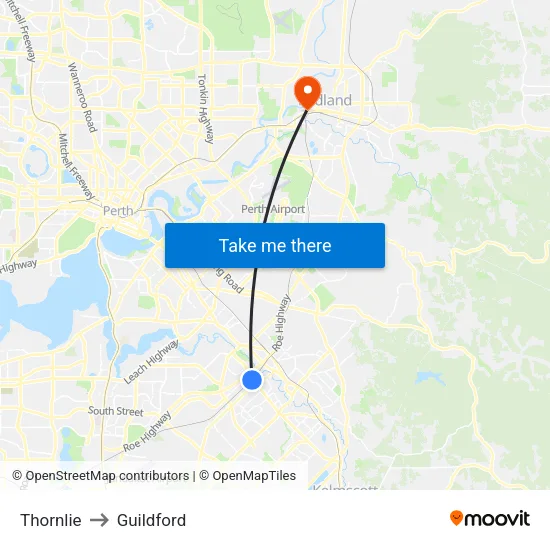 Thornlie to Guildford map