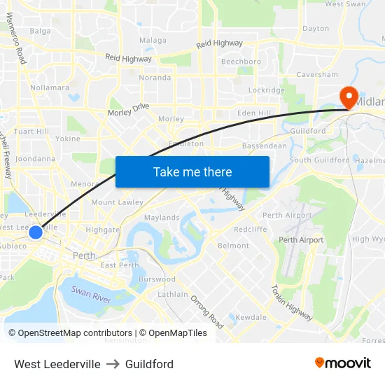 West Leederville to Guildford map