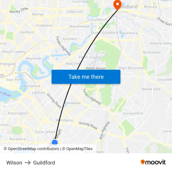 Wilson to Guildford map