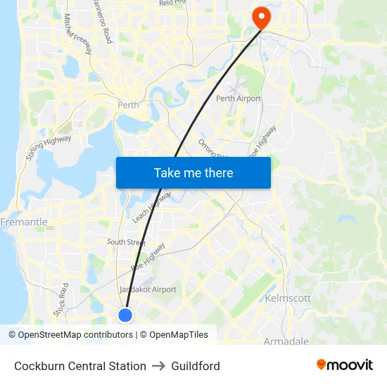 Cockburn Central Station to Guildford map
