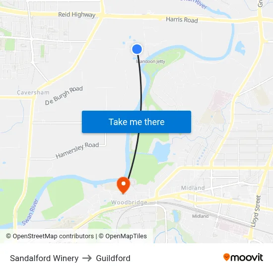 Sandalford Winery to Guildford map