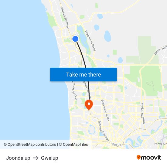 Joondalup to Gwelup map