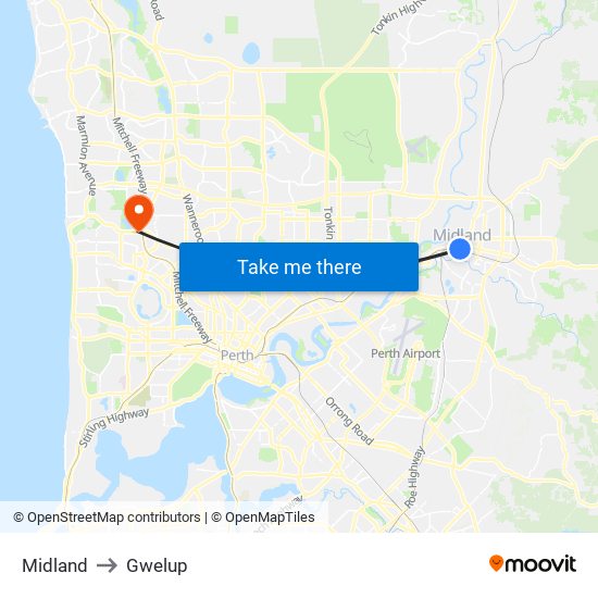 Midland to Gwelup map