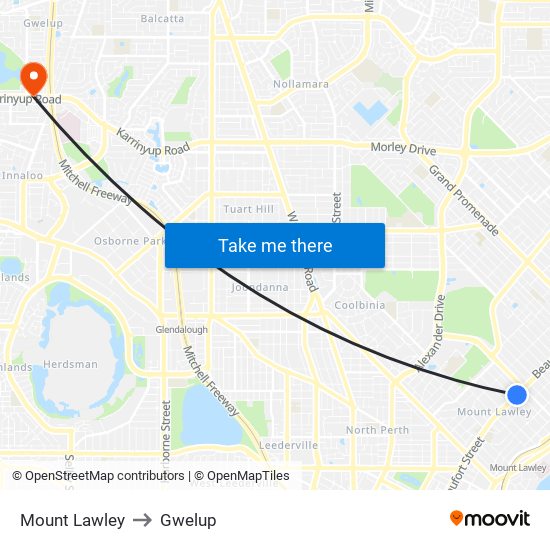 Mount Lawley to Gwelup map