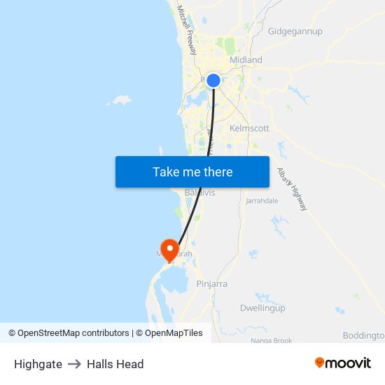 Highgate to Halls Head map