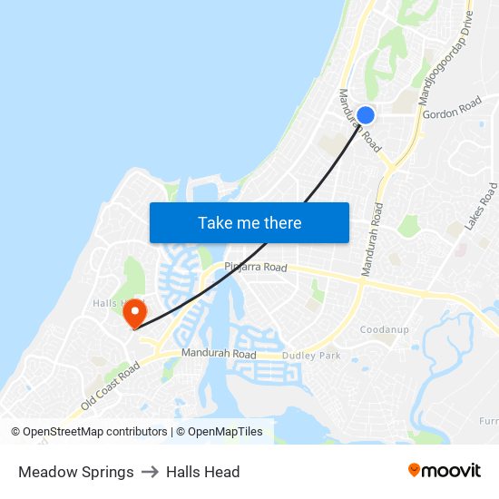 Meadow Springs to Halls Head map