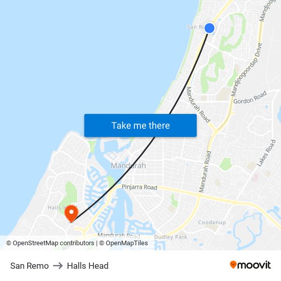 San Remo to Halls Head map