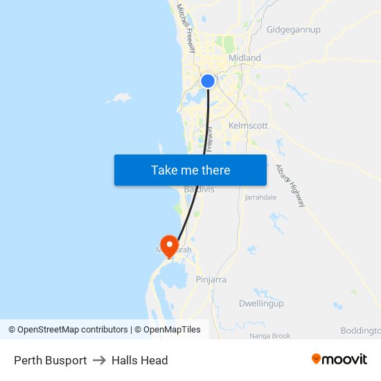 Perth Busport to Halls Head map