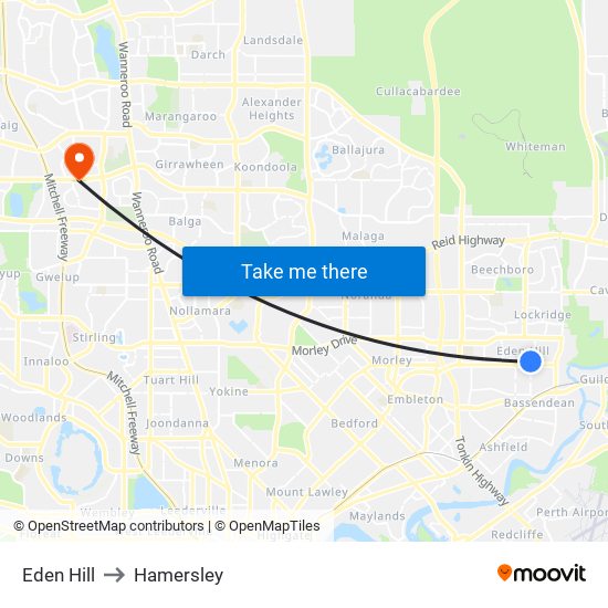 Eden Hill to Hamersley, Perth with public transportation