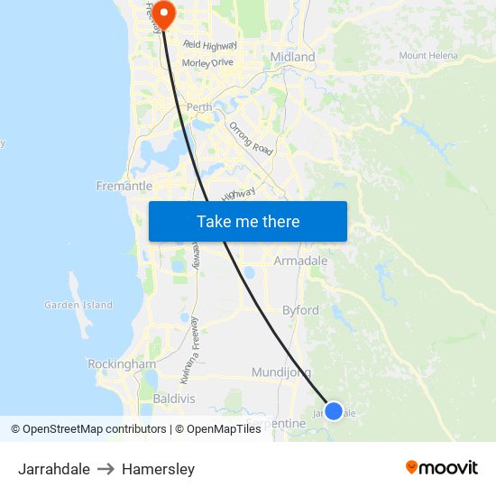 Jarrahdale to Hamersley map