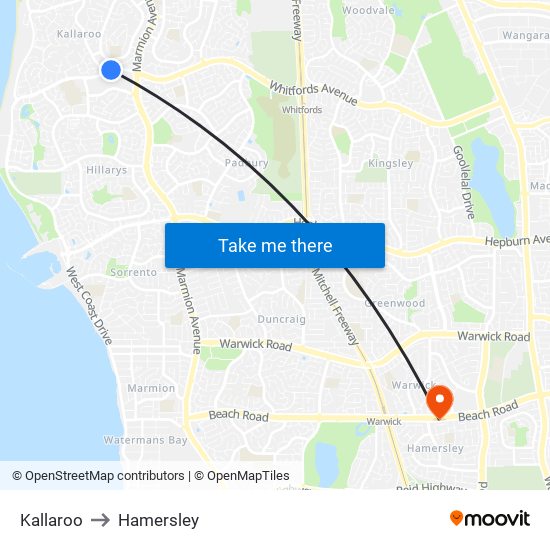 Kallaroo to Hamersley map