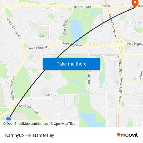 Karrinyup to Hamersley map