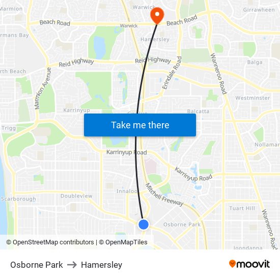 Osborne Park to Hamersley map