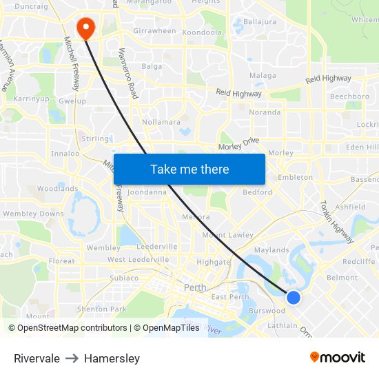 Rivervale to Hamersley map