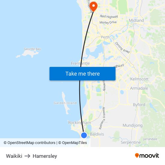 Waikiki to Hamersley map