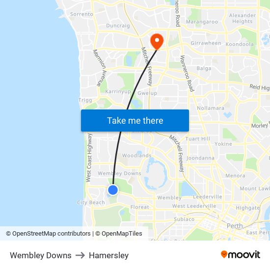 Wembley Downs to Hamersley map