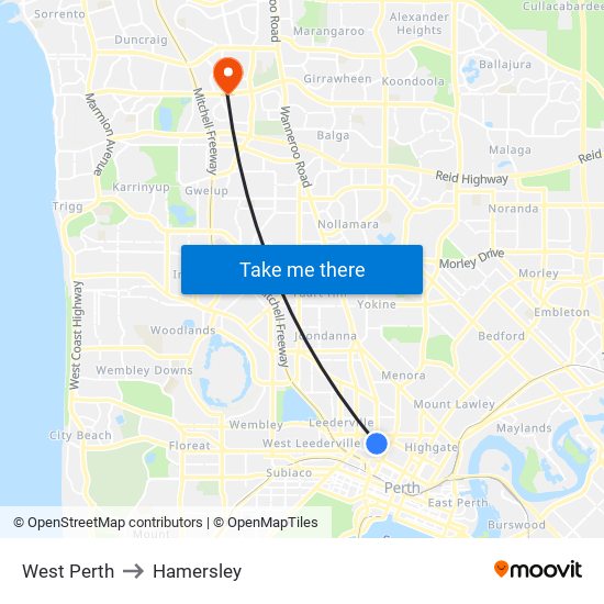 West Perth to Hamersley map