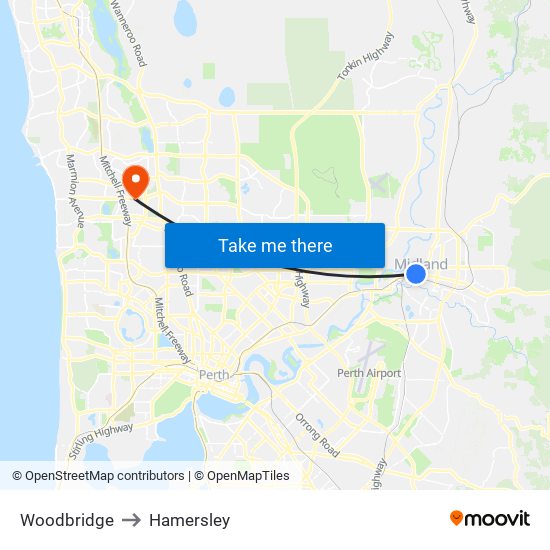 Woodbridge to Hamersley map
