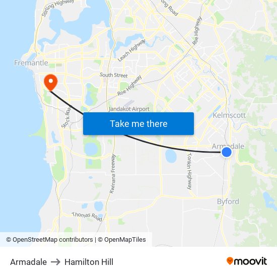 Armadale to Hamilton Hill map