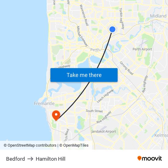 Bedford to Hamilton Hill map