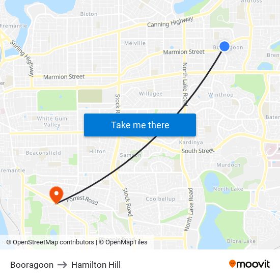 Booragoon to Hamilton Hill map