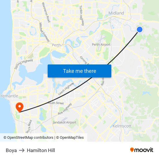 Boya to Hamilton Hill map