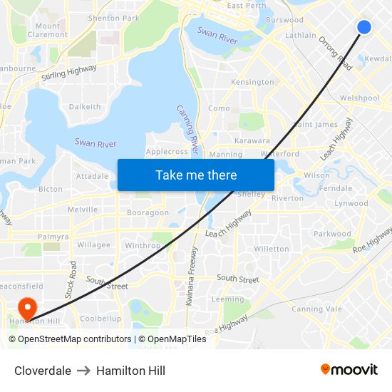 Cloverdale to Hamilton Hill map