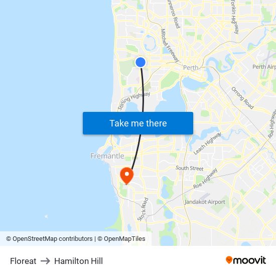 Floreat to Hamilton Hill map