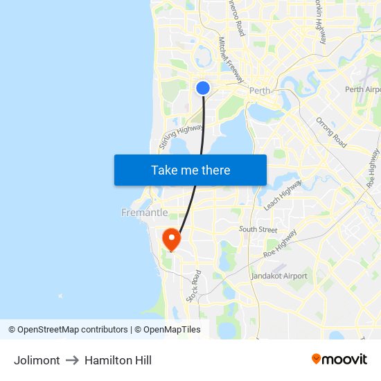 Jolimont to Hamilton Hill map