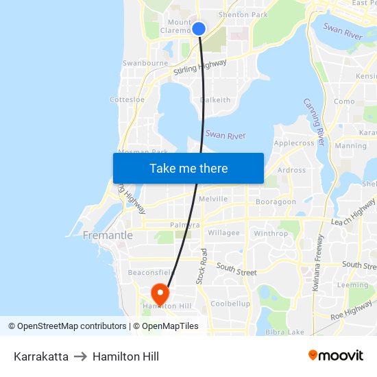 Karrakatta to Hamilton Hill map