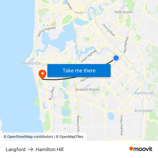 Langford to Hamilton Hill map