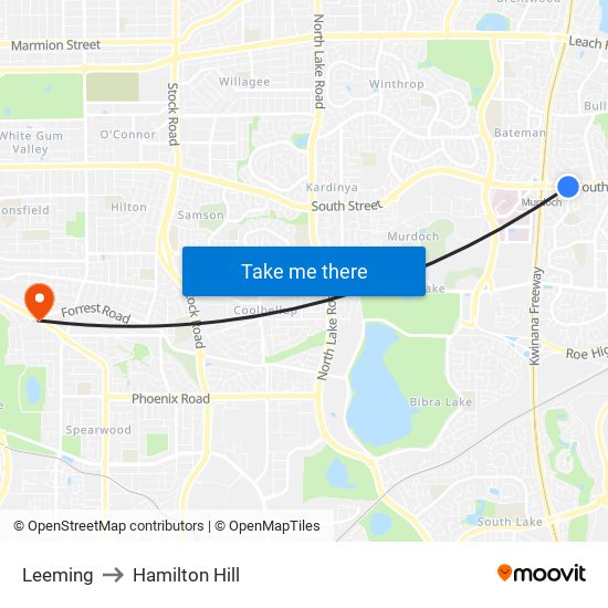 Leeming to Hamilton Hill map