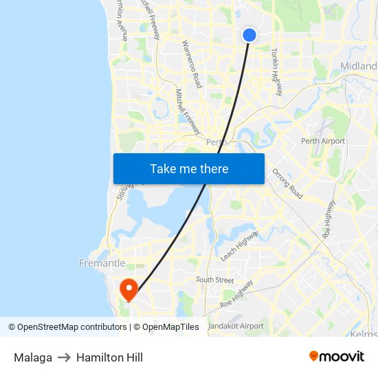 Malaga to Hamilton Hill map