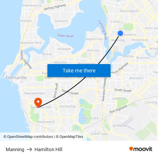 Manning to Hamilton Hill map