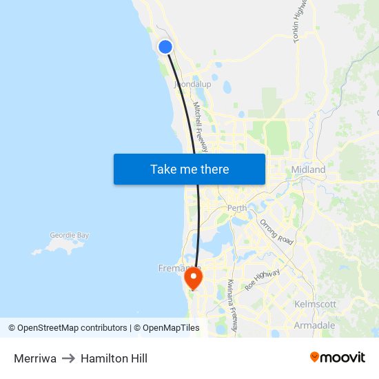 Merriwa to Hamilton Hill map