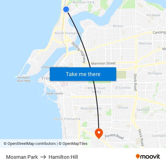 Mosman Park to Hamilton Hill map