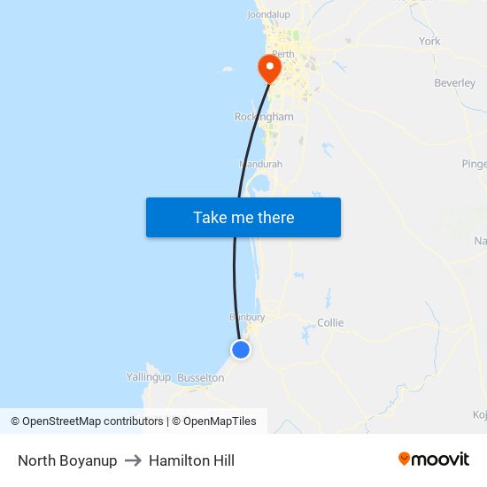 North Boyanup to Hamilton Hill map