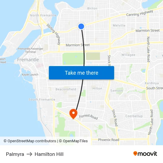 Palmyra to Hamilton Hill map