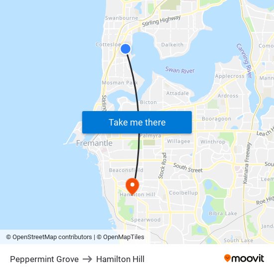 Peppermint Grove to Hamilton Hill map
